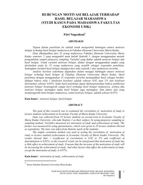 Hubungan Motivasi Belajar Terhadap Hasil Belajar Mahasiswa Studi