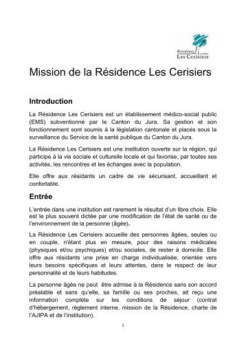 Mission de la RÃ©sidence Les Cerisiers