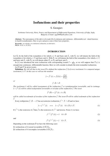 Isofunctions and their properties - The RM Santilli Foundation