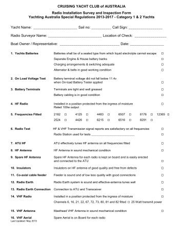 CYCA Radio Inspection Compliance Form - Cruising Yacht Club of ...