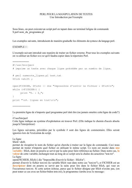 PERL POUR LA MANIPULATION DE TEXTES Une Introduction par l ...