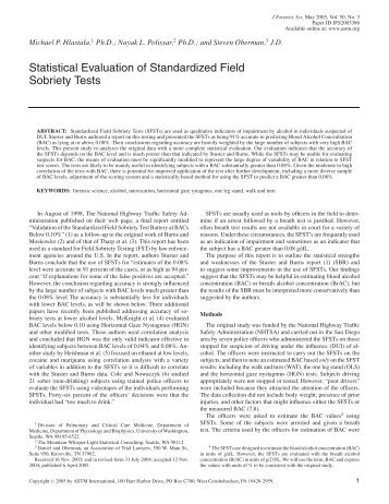 Statistical Evaluation of Standardized Field Sobriety Tests