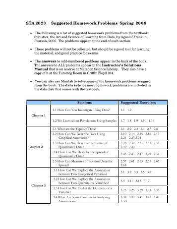 STA 2023 Suggested Homework Problems Spring 2008 Sections ...