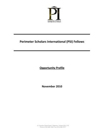 Perimeter Scholars International (PSI) Fellows - Perimeter Institute
