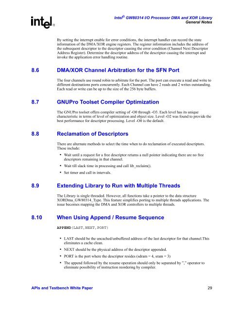 Intel(R) IQ80315 I/O Processor DMA and XOR Library APIs and ...