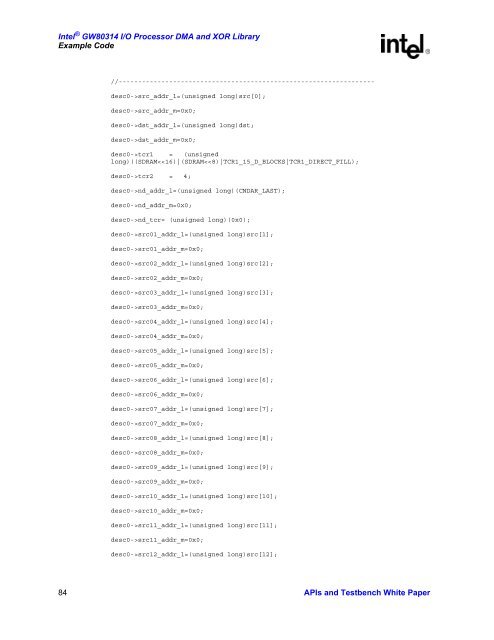 Intel(R) IQ80315 I/O Processor DMA and XOR Library APIs and ...