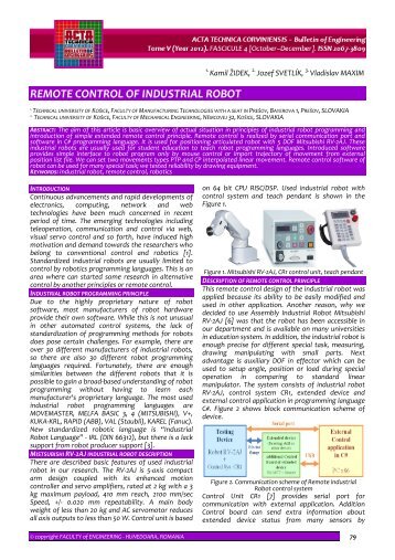 remote control of industrial robot - Acta Technica Corviniensis