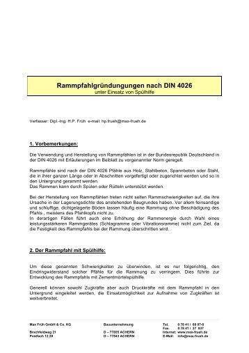 Rammpfahlgründungungen nach DIN 4026 - Max Früh