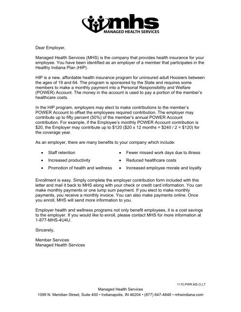 Employer Contribution Form MHS Indiana Employer Contribution Form MHS Indiana