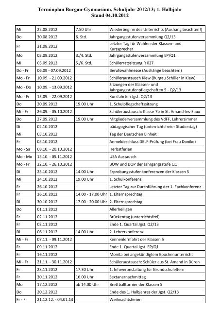 1. Halbjahr Stand 04.10.2012 - Burgau-Gymnasium Düren