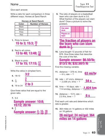 Math Topic 11 Free-Response Test Answers.pdf - EUSD