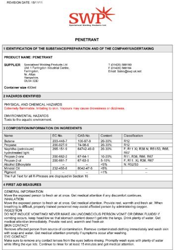 Crack Detector Penetrant Safety Data Sheet.pdf - SWP