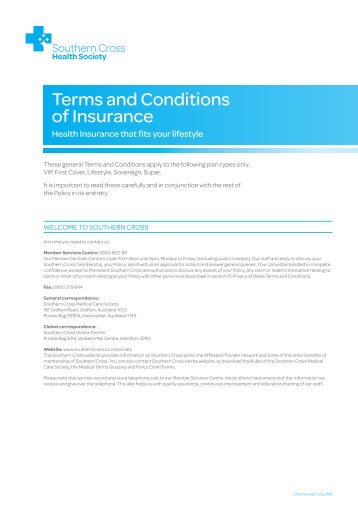 Terms and Conditions of Insurance - Southern Cross Healthcare