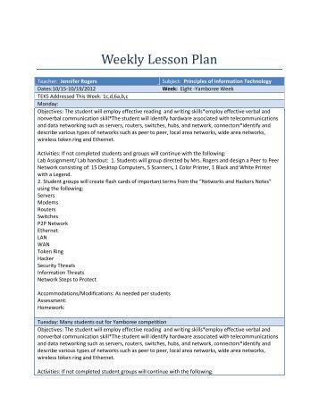 Weekly Lesson Plan