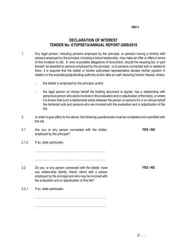 SCM-Bid documents SBD 4 Declaration of Interest - ETDP Seta