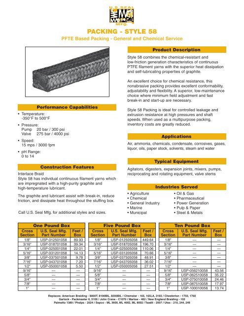 PACKING - STYLE 58 - U.S. Seal Mfg.