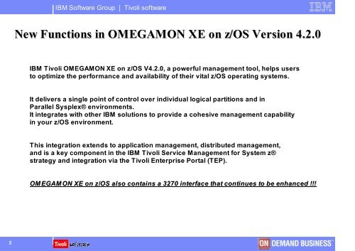 IBM Tivoli OMEGAMON XE 4.2.0 on zOS IBM Tivoli OMEGAMON XE ...