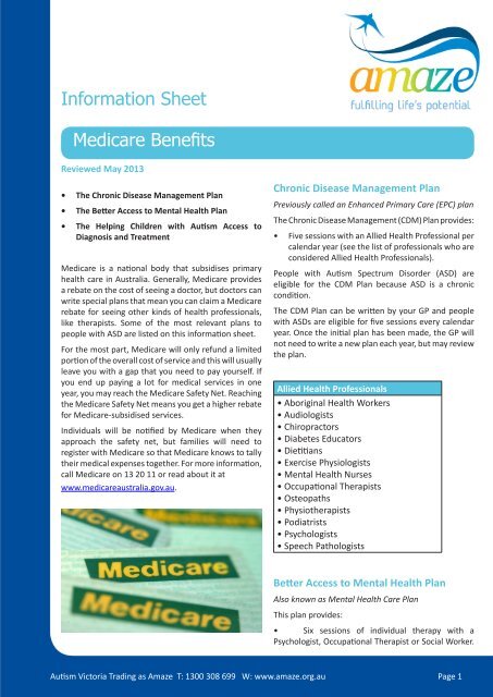 Medicare Benefits Information Sheet - Amaze