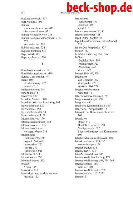 Handelsmanagement - Zentes / Swoboda / Foscht, Sachverzeichnis