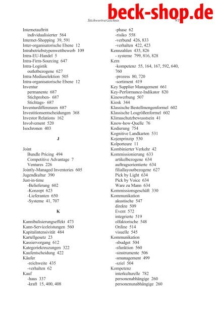 Handelsmanagement - Zentes / Swoboda / Foscht, Sachverzeichnis