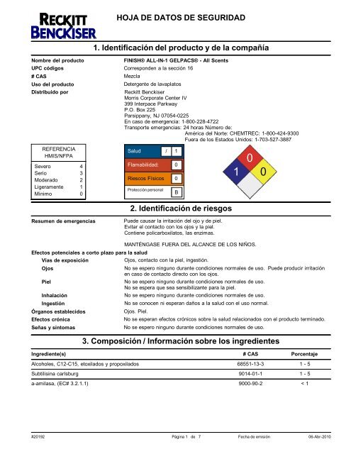 HOJA DE DATOS DE SEGURIDAD 1 ... - Reckitt Benckiser