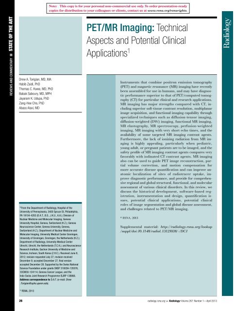 PET/MR Imaging: Technical Aspects and Potential Clinical ... - PINLAB