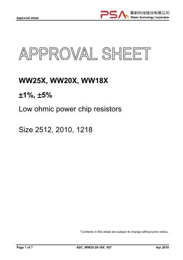 WW25X, WW20X, WW18X Â±1%, Â±5% Low ohmic power chip ...