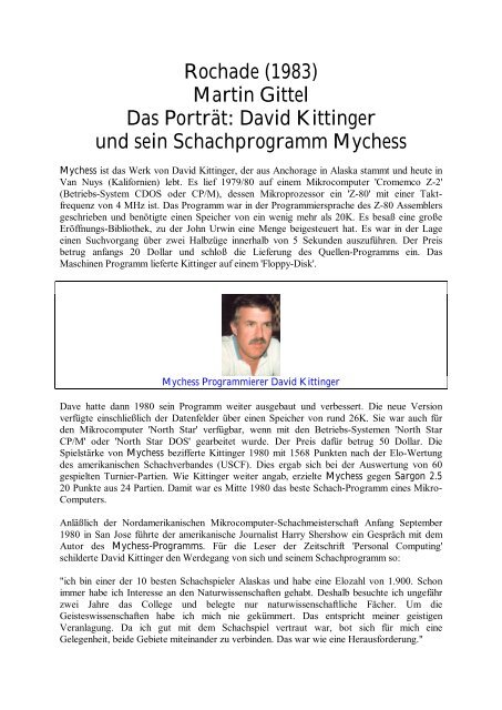 David Kittinger und sein Schachprogramm Mychess