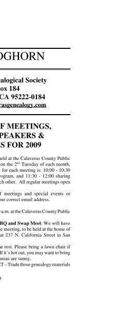 Summer 2009 - Calaveras Genealogical Society