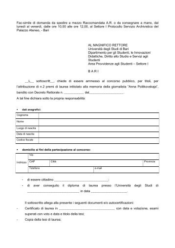 Modulo domanda - FacoltÃ  di Scienze della Formazione