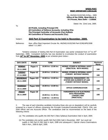 SAS Part II Examination to be held in November, 2009.