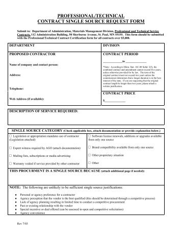 professional/technical contract single source request form