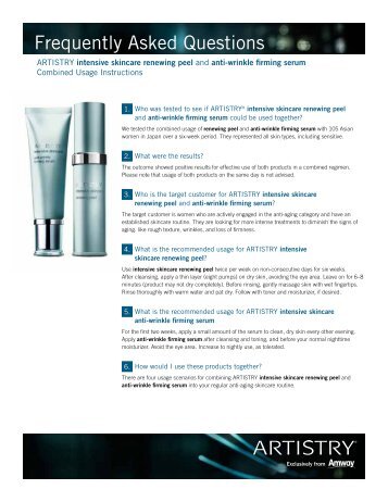 FAQs for Usage of the ARTISTRY intensive skincare - Amway