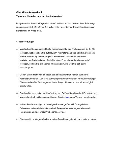 Sicherheitstipps und Checkliste beim ... - kalaydo.de