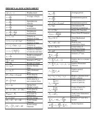 Physics 4A Equation Sheet - De Anza College