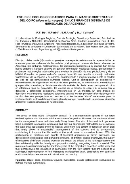 Estudios ecologicos basicos para el manejo sustentable del coipo ...