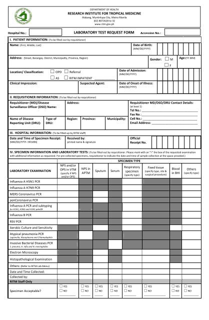 with Instructions on Filling out the Laboratory Request Form