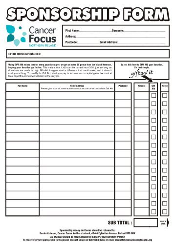 Sponsorship Forms - Cancer Focus Northern Ireland