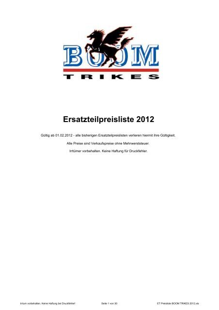 Ersatzteilpreisliste 2012 - Trike-Port Ton