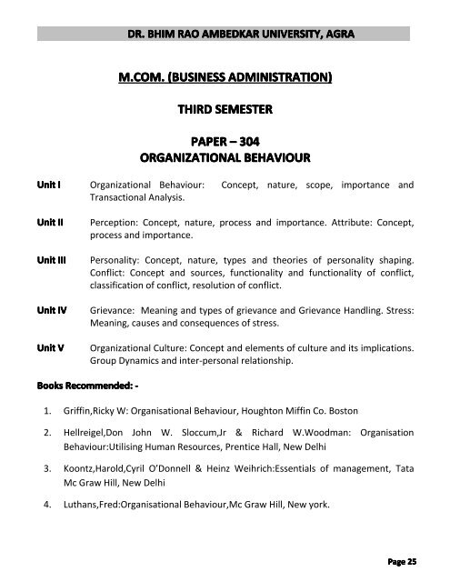 M.COM. (BUSINESS ADMINISTRATION) - Dr BR Ambedkar University