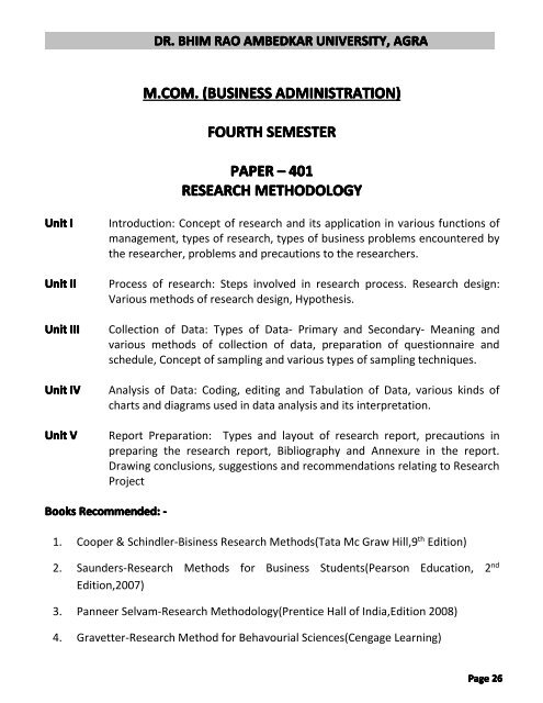 M.COM. (BUSINESS ADMINISTRATION) - Dr BR Ambedkar University