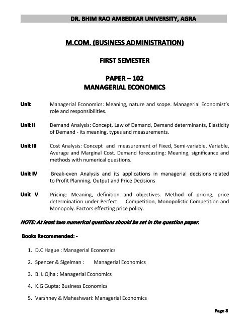 M.COM. (BUSINESS ADMINISTRATION) - Dr BR Ambedkar University