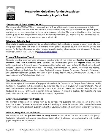 Preparation Guidelines for the Accuplacer Elementary Algebra Test