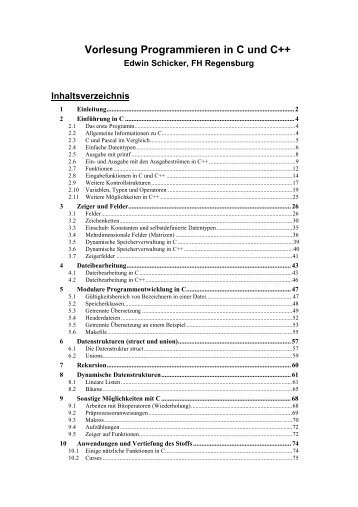 Vorlesung Programmieren in C und C++ - Dr. Hubert Feyrer