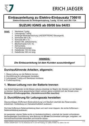 Einbauanleitung zu Elektro-Einbausatz 736610 SUZUKI IGNIS ab ...