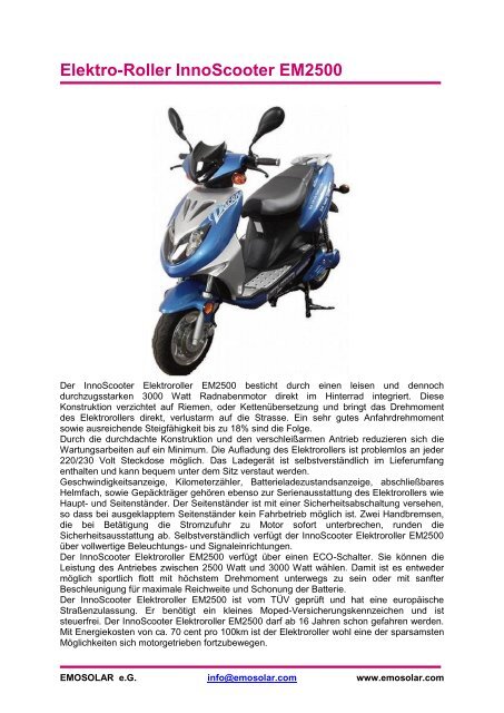 Elektro-Roller InnoScooter EM2500 - EMOSOLAR