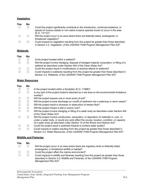 Integrated Training Area Management EA and Final FNSI