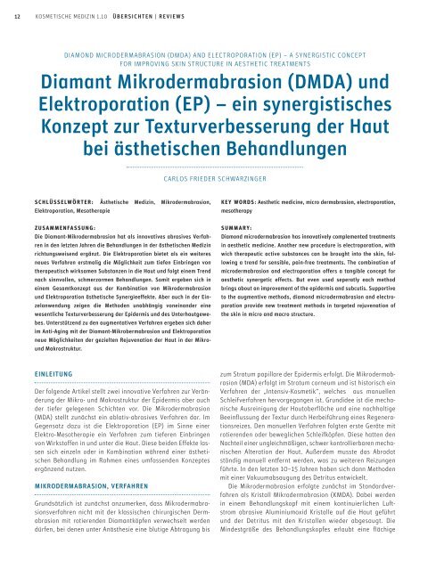 Diamant Mikrodermabrasion (DMDA) und Elektroporation (EP)