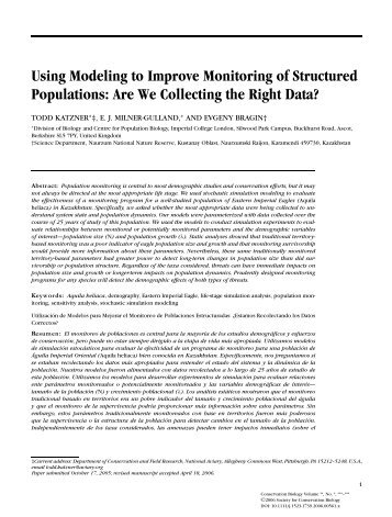 Using Modeling to Improve Monitoring of Structured Populations ...