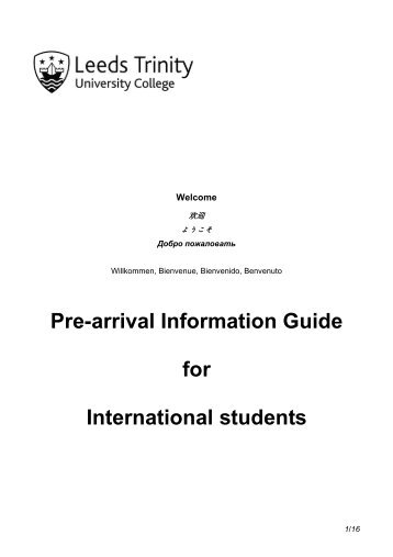 Pre-arrival Information Guide for International students